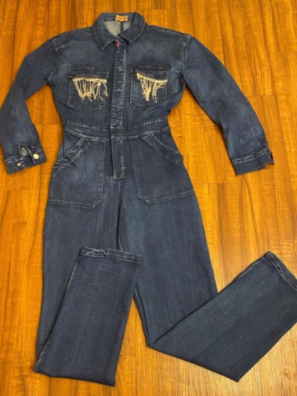 New Orleans Ladies Denim Jumpsuit with Fringe Rhinestones - Picture 1 of 5